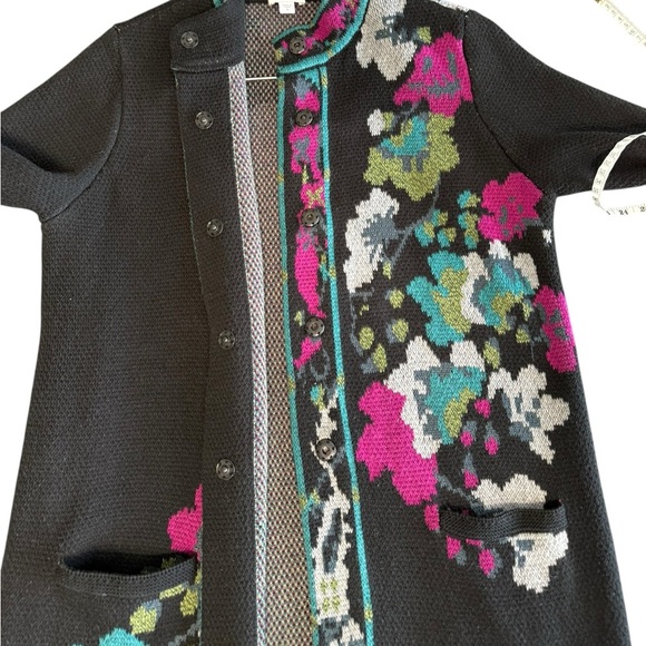 J. Jill Black Floral Jacquard Long Sweater Duster Coat Cardigan Medium - Picture 12 of 16